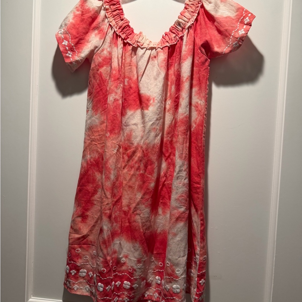 ODDY Coral and White Tie-Dye women’s Small Peasant Dress